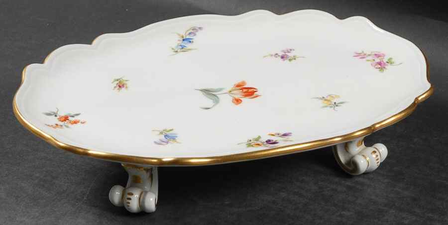 Scattered Flowers ("X" Backstamp) Oblong Footed Tray by Meissen (Germany)-1
