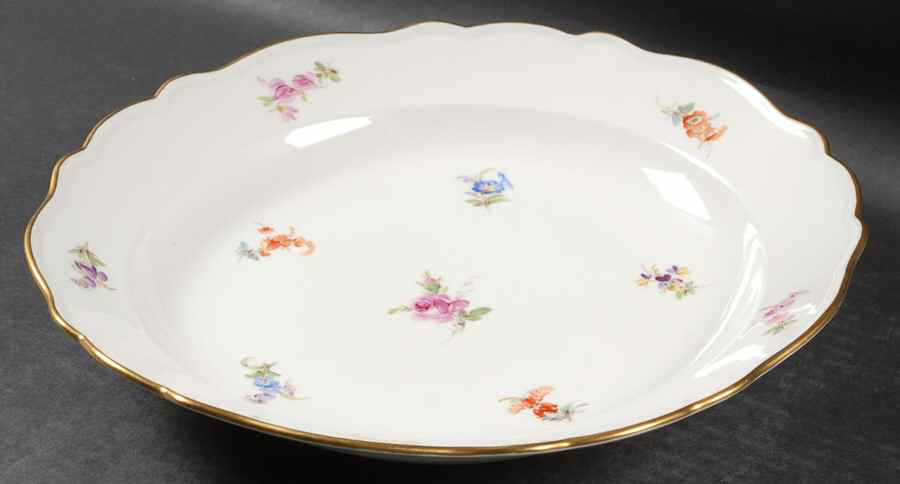 Scattered Flowers ("X" Backstamp) 12" Deep Round Platter by Meissen (Germany)-1