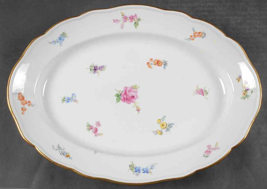 Scattered Flowers ("X" Backstamp) 13" Oval Serving Platter by Meissen (Germany)-1