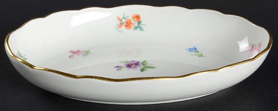 Scattered Flowers ("X" Backstamp) 8" Oval Bowl by Meissen (Germany)-1