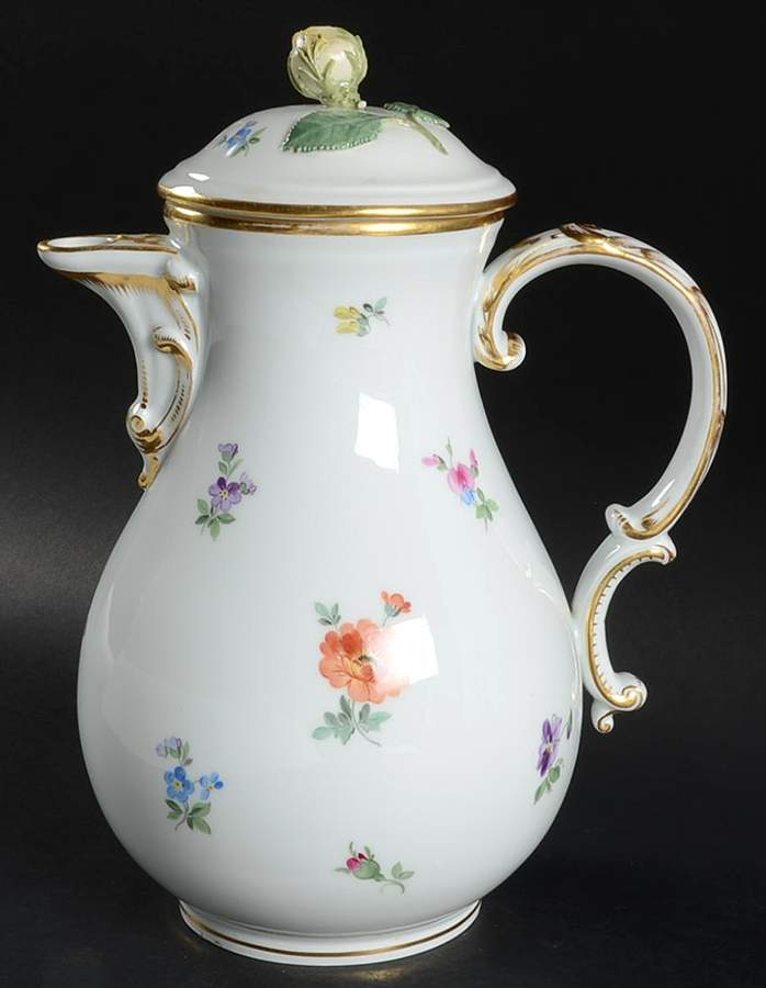 Scattered Flowers ("X" Backstamp) Coffee Pot & Lid by Meissen (Germany)-1