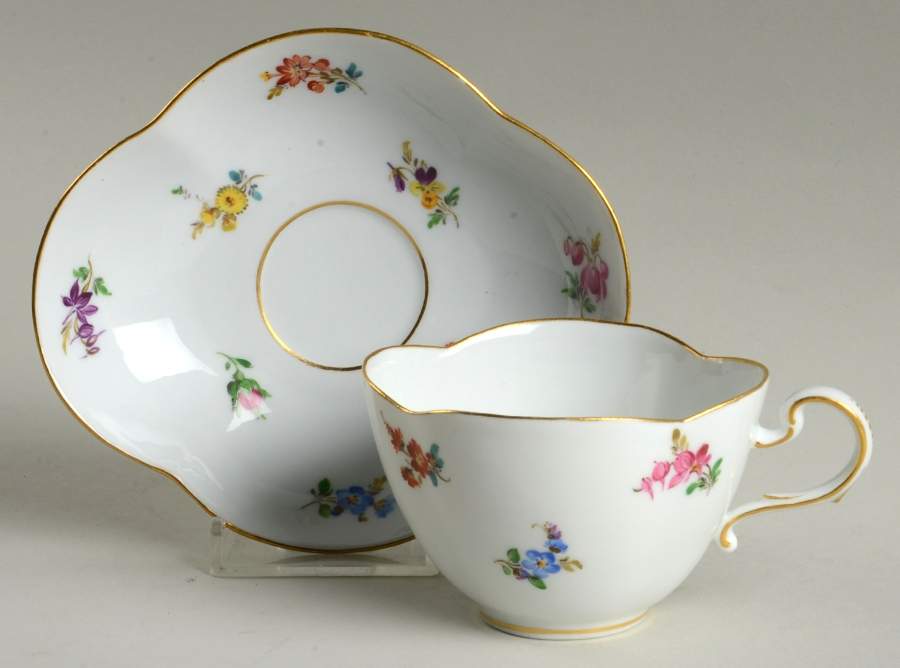 Scattered Flowers ("X" Backstamp) Flat Demitasse Cup & Saucer Set by Meissen (Germany)-1