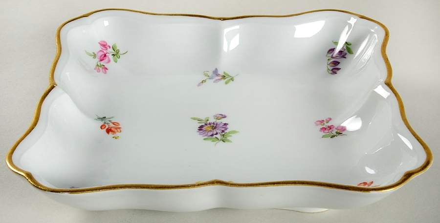 Scattered Flowers ("X" Backstamp) 8" Square Shallow Salad Serving Bowl by Meissen (Germany)-1