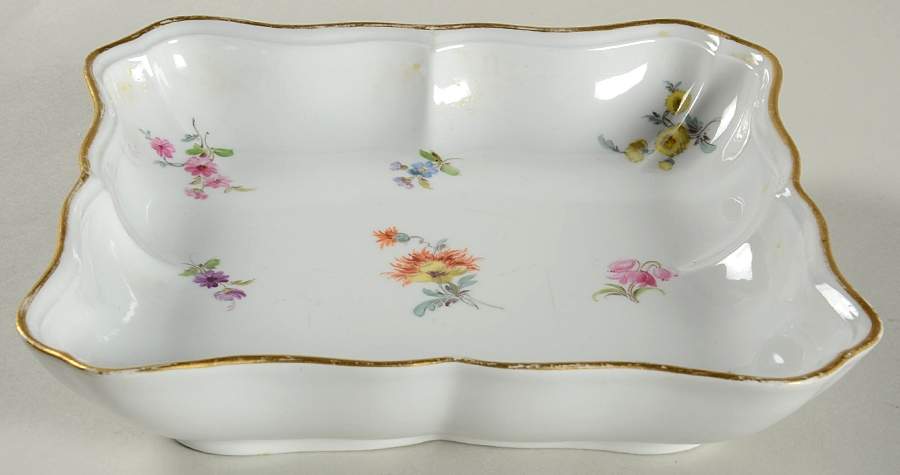 Scattered Flowers ("X" Backstamp) 6" Shallow Square Salad Serving Bowl by Meissen (Germany)-1