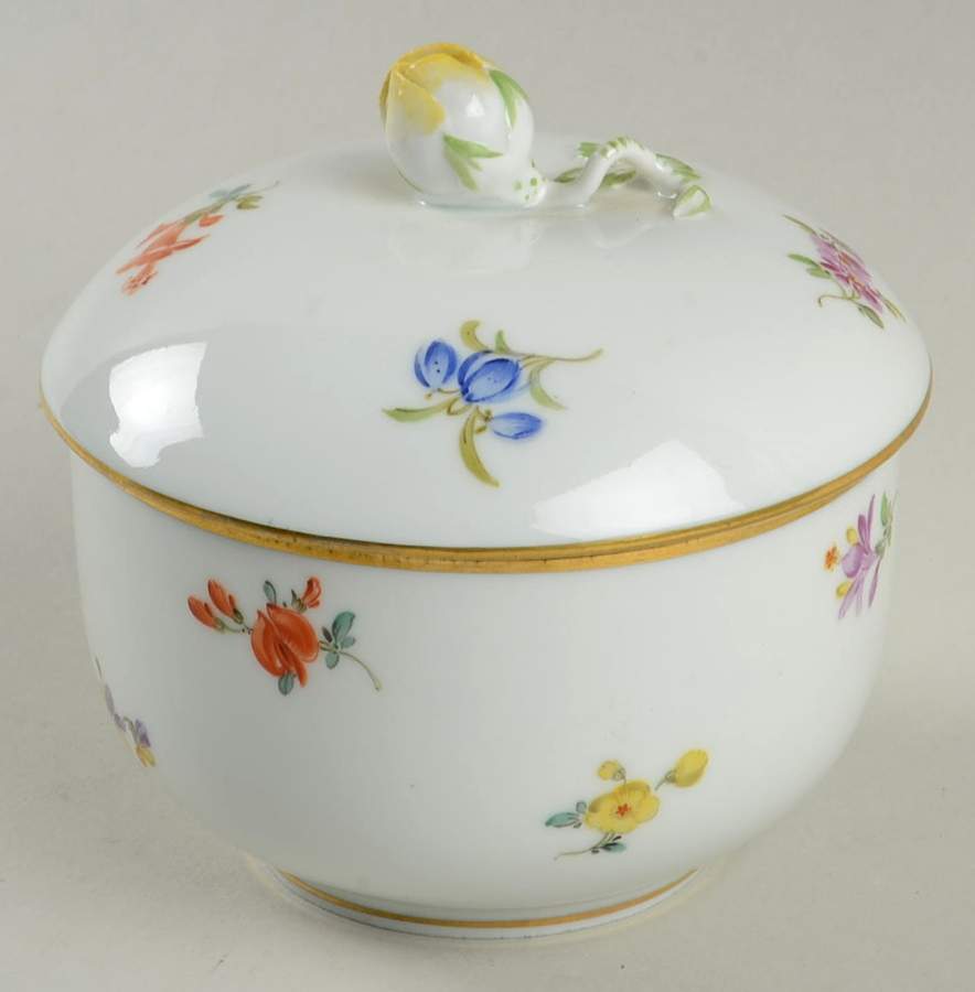 Scattered Flowers ("X" Backstamp) Sugar Bowl & Lid by Meissen (Germany)-1