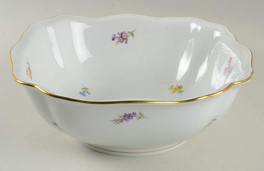 Scattered Flowers ("X" Backstamp) 11" Square Vegetable Bowl by Meissen (Germany)-1