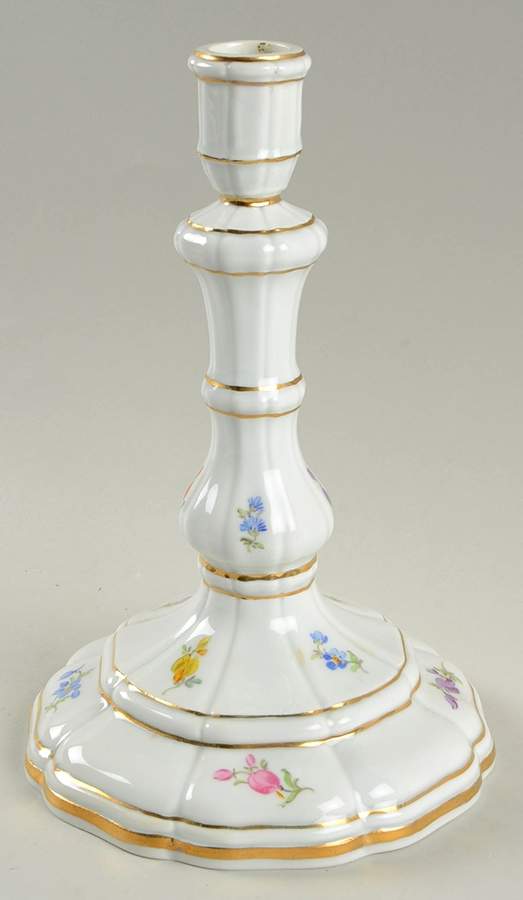 Scattered Flowers ("X" Backstamp) 9" Tall Candlestick by Meissen (Germany)-1