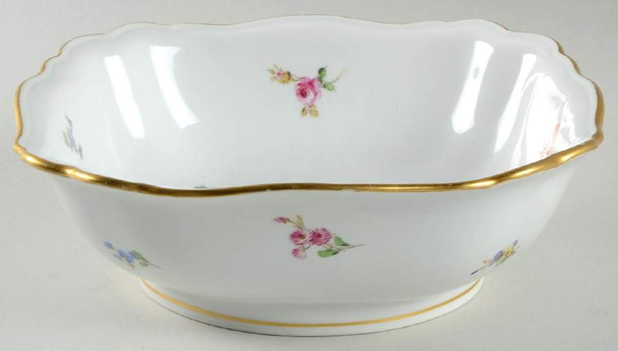 Scattered Flowers ("X" Backstamp) 8" Square Vegetable Bowl by Meissen (Germany)-1