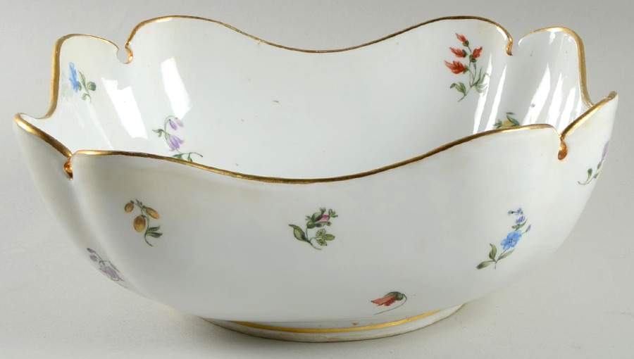 Scattered Flowers ("X" Backstamp) 9" Square Salad Serving Bowl by Meissen (Germany)-1