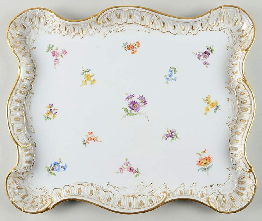 Scattered Flowers ("X" Backstamp) 17" Rectangular Tray by Meissen (Germany)-1