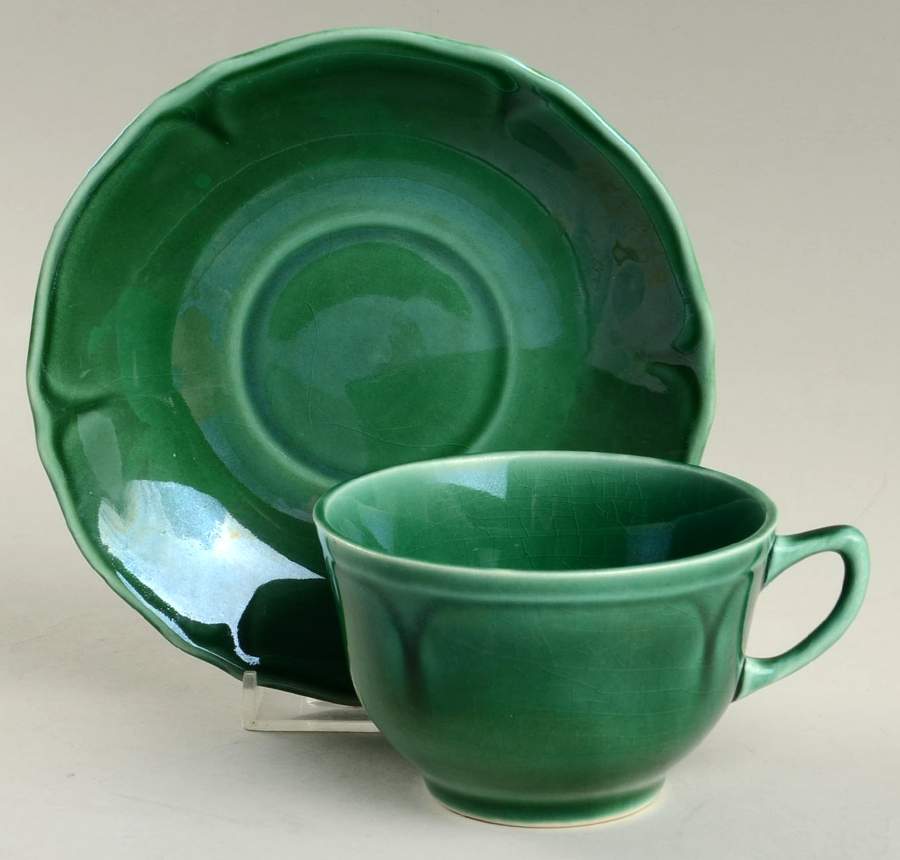 Petal Green Flat Cup & Saucer Set by Mount Clemens-1