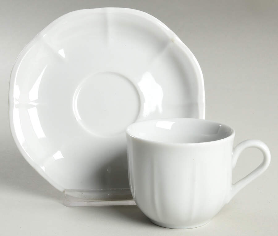 Embossed White Flat Demitasse Cup & Saucer Set by Muirfield-1