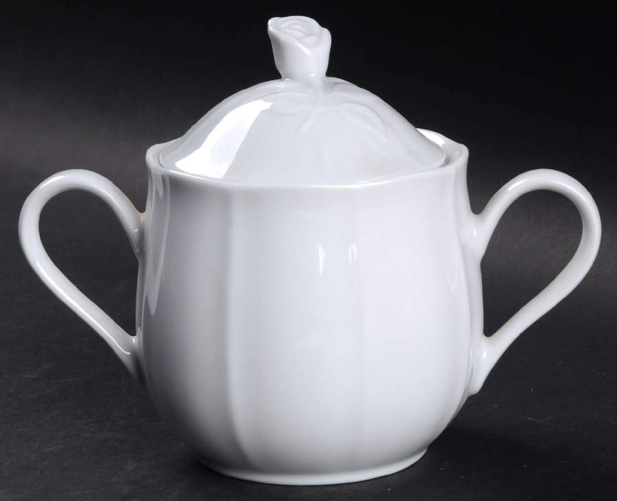 Embossed White Sugar Bowl & Lid by Muirfield-1