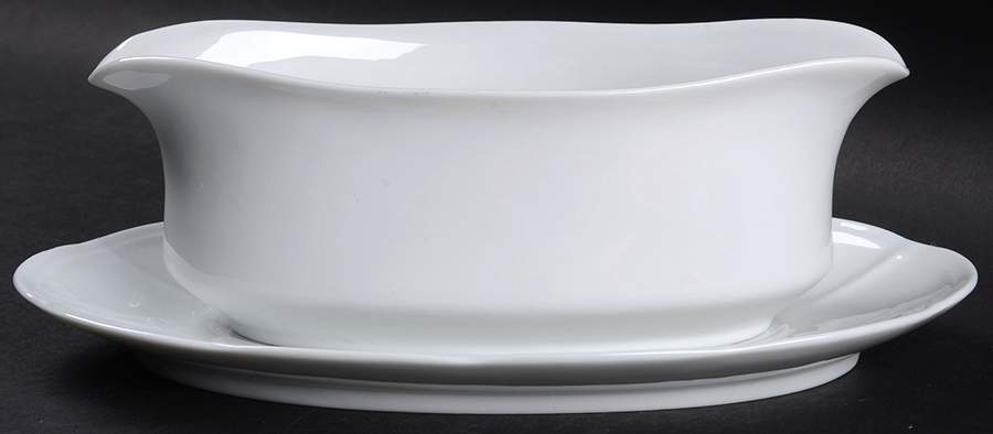 Embossed White Gravy Boat & Underplate by Muirfield-1