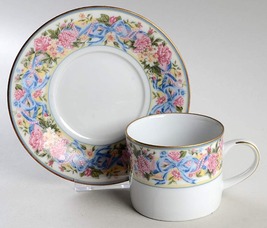 Ribbons & Pearls Flat Cup & Saucer Set by Muirfield-1