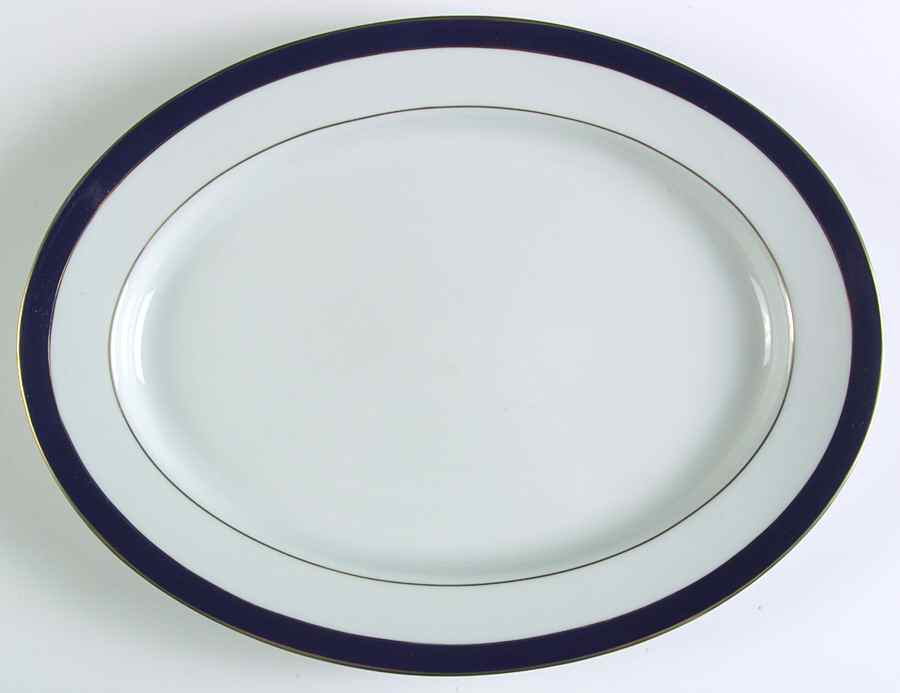 Royal Lapis (Navy Blue Band) 13" Oval Serving Platter by Muirfield-1
