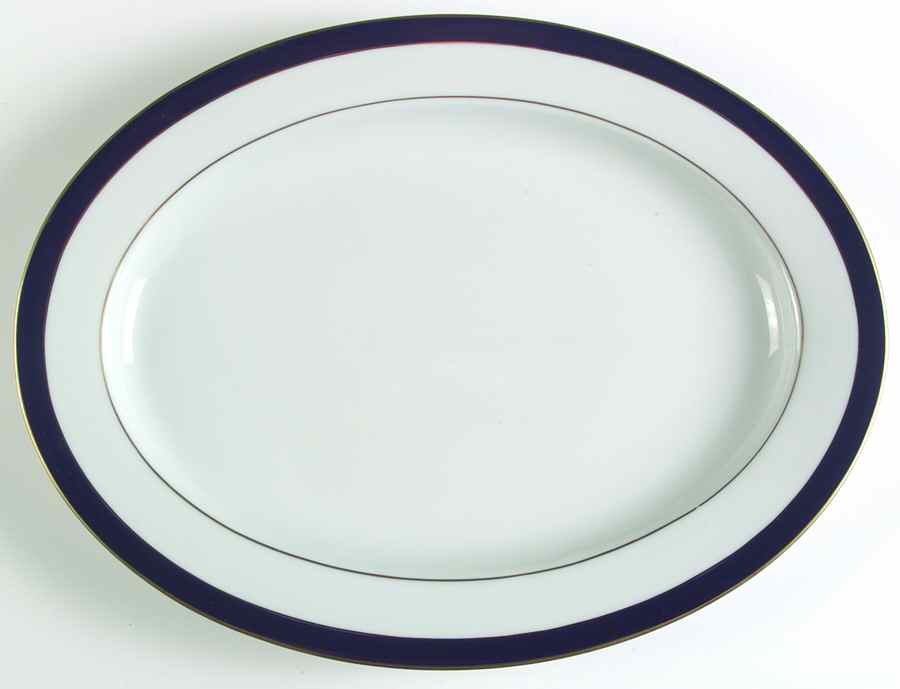 Royal Lapis (Navy Blue Band) 16" Oval Serving Platter by Muirfield-1