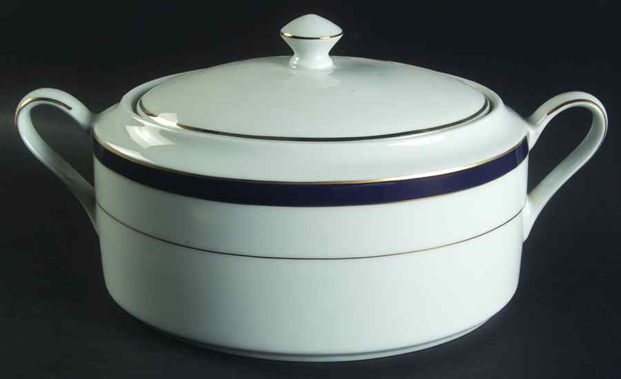 Royal Lapis (Navy Blue Band) Oval Covered Vegetable by Muirfield-1