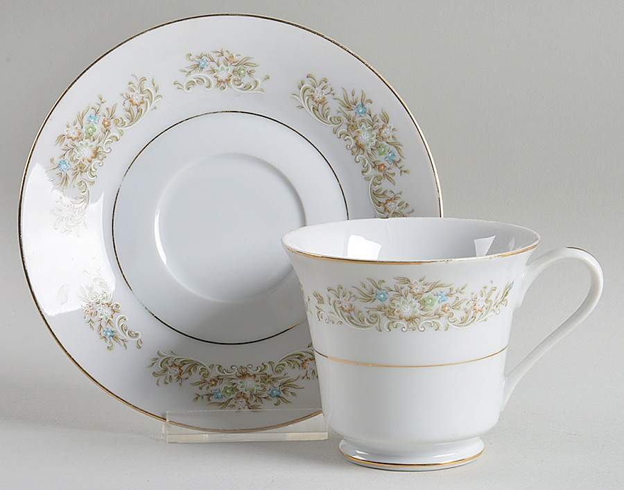 Floral Wreath Footed Cup & Saucer Set by Montgomery Ward-1