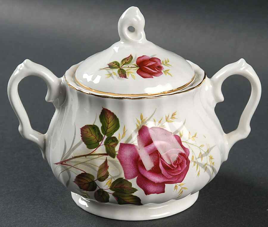 Anniversary Rose Sugar Bowl & Lid by Myott Staffordshire-1