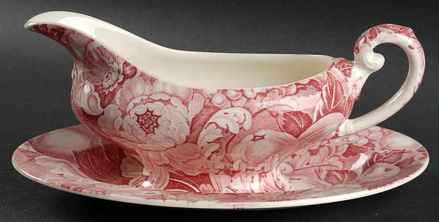 Appletime Pink Gravy Boat & Underplate/Relish by Myott Staffordshire-1