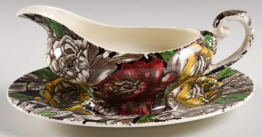 Bermuda Brown Multicolor Gravy Boat & Underplate by Myott Staffordshire-1