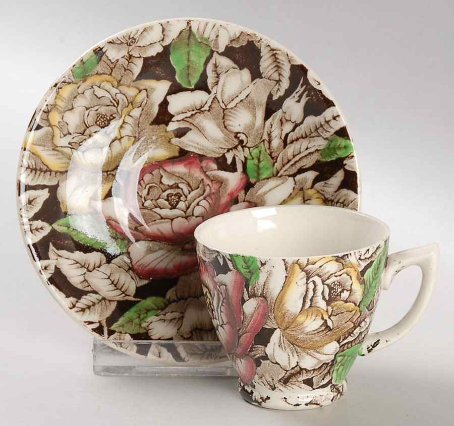 Bermuda Brown Multicolor Footed Demitasse Cup & Saucer Set by Myott Staffordshire-1
