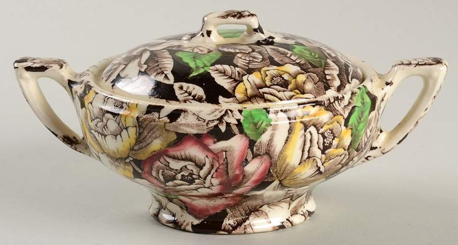 Bermuda Brown Multicolor Mini Sugar Bowl & Lid by Myott Staffordshire-1
