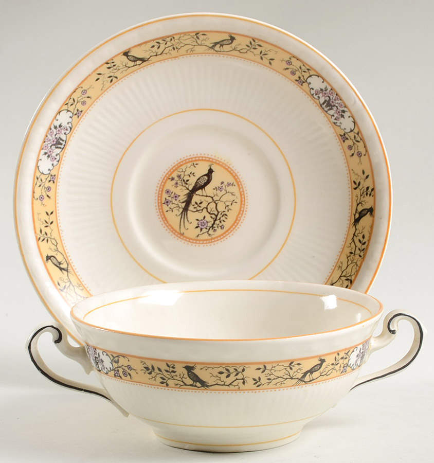 Birdette Flat Cream Soup Bowl & Saucer Set by Myott Staffordshire-1