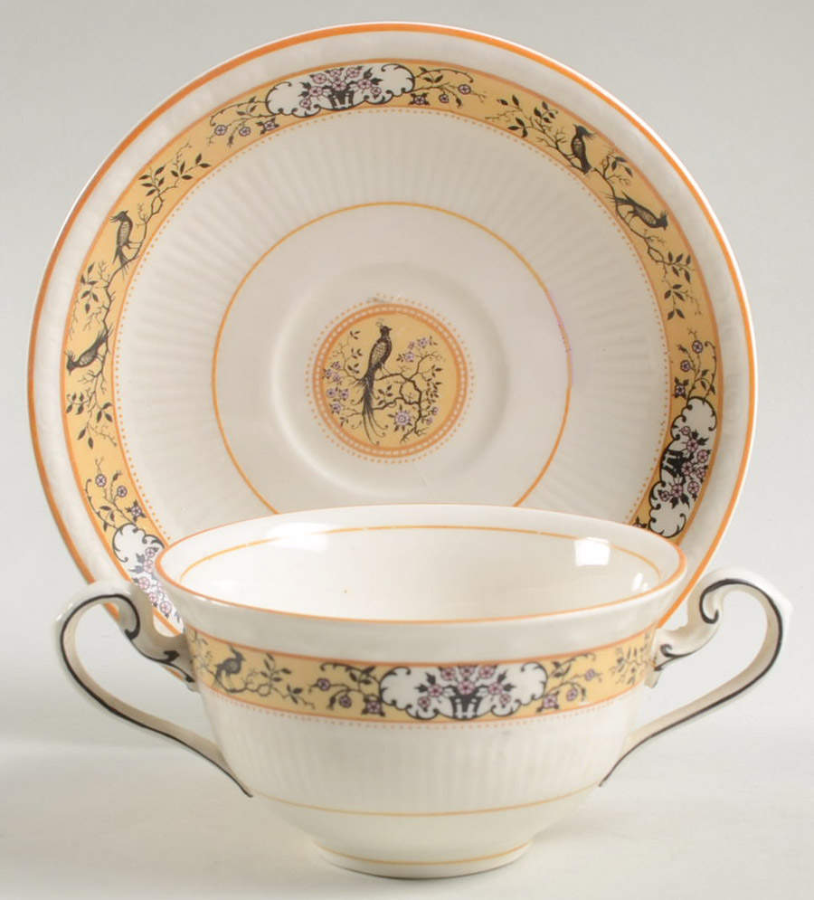 Birdette Flat Bouillon Cup & Saucer by Myott Staffordshire-1