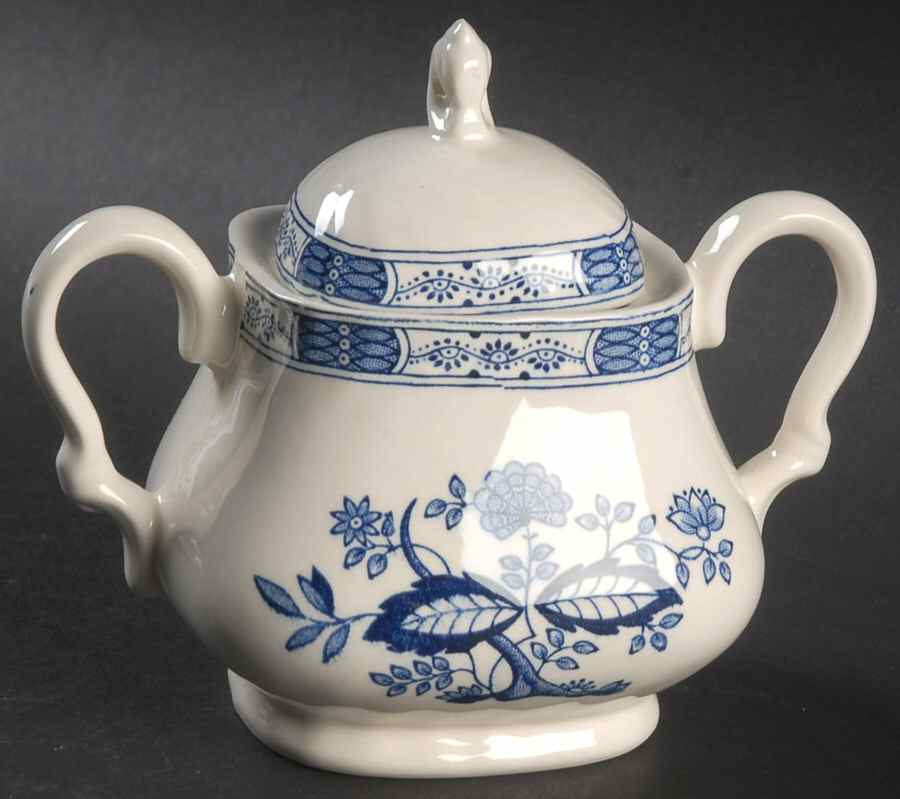 Blue Onion Sugar Bowl & Lid by Myott Staffordshire-1