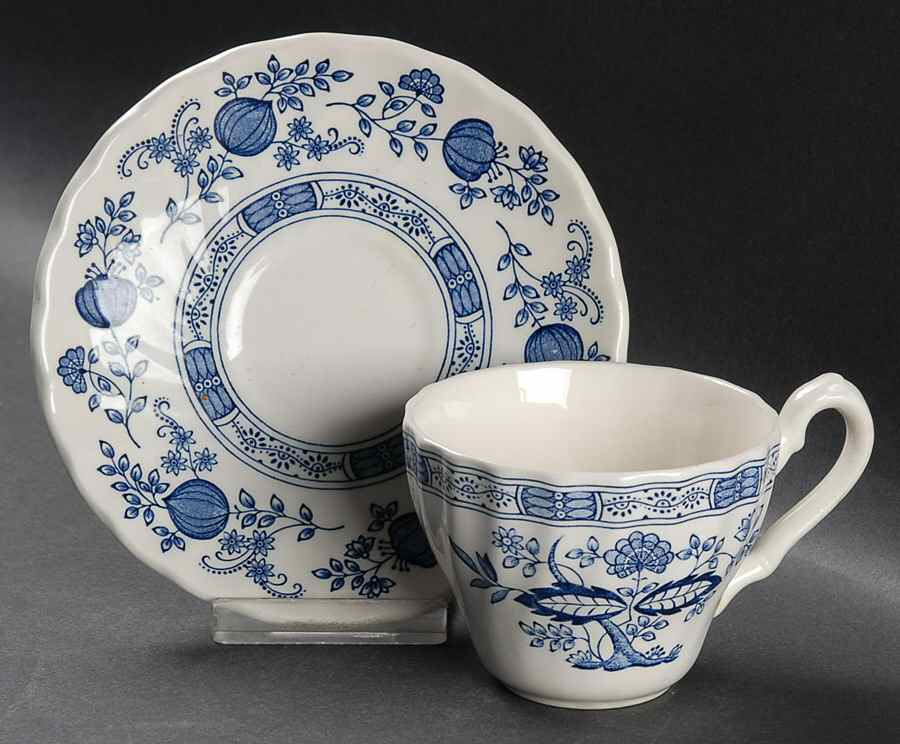Blue Onion Flat Cup & Saucer Set by Myott Staffordshire-1