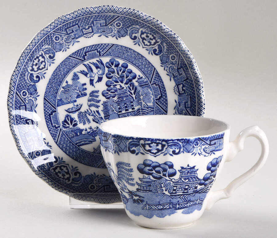 Blue Willow Flat Cup & Saucer Set by Myott Staffordshire-1