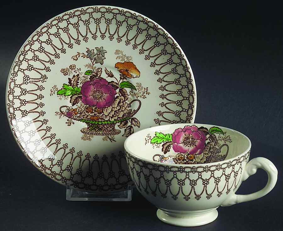 Bonnie Dundee (Brown) Footed Cup & Saucer Set by Myott Staffordshire-1