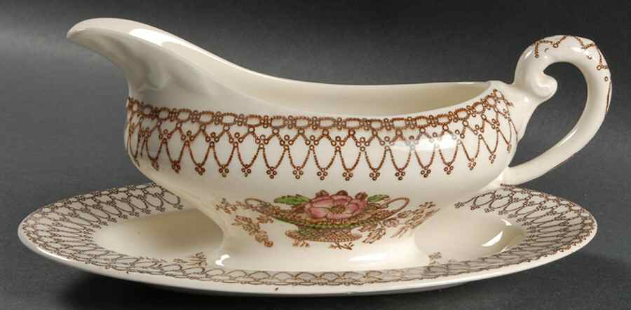 Bonnie Dundee (Brown) Gravy Boat & Underplate by Myott Staffordshire-1
