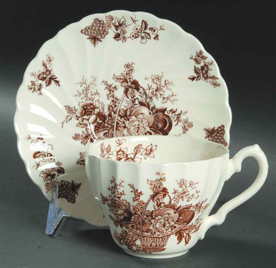Bountiful Brown Flat Cup & Saucer Set by Myott Staffordshire-1