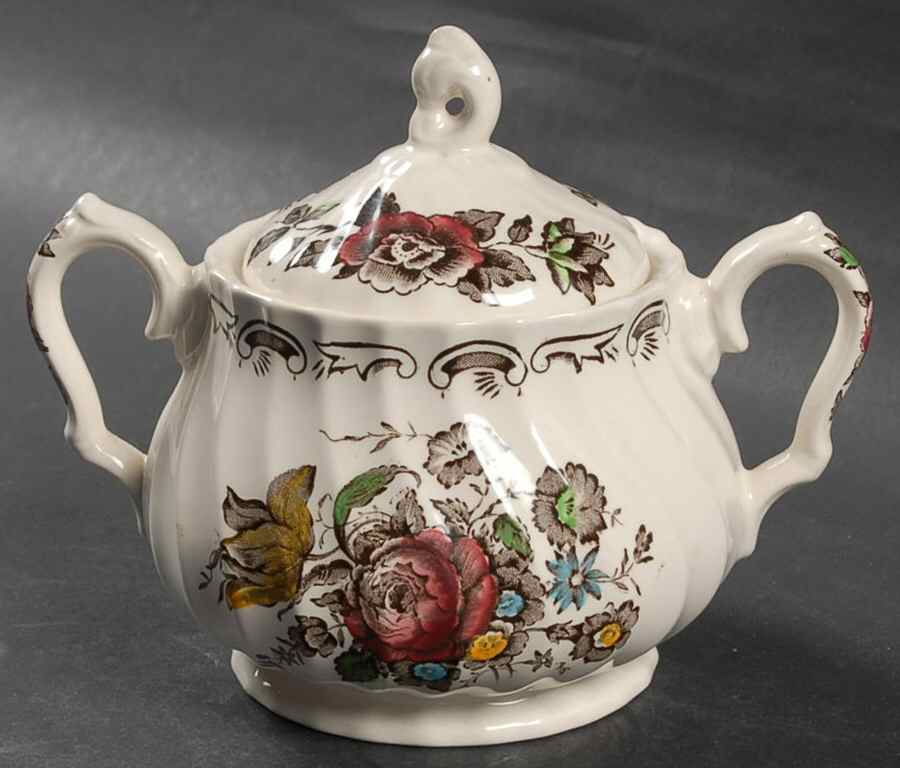 Bouquet (No Trim) Sugar Bowl & Lid by Myott Staffordshire-1
