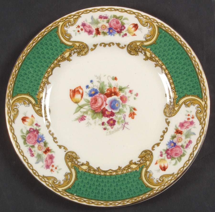 The Bouquet Green Bread & Butter Plate by Myott Staffordshire-1
