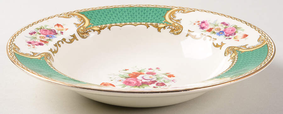 The Bouquet Green Rim Soup Bowl by Myott Staffordshire-1