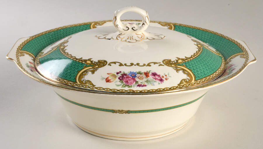 The Bouquet Green Round Covered Vegetable by Myott Staffordshire-1