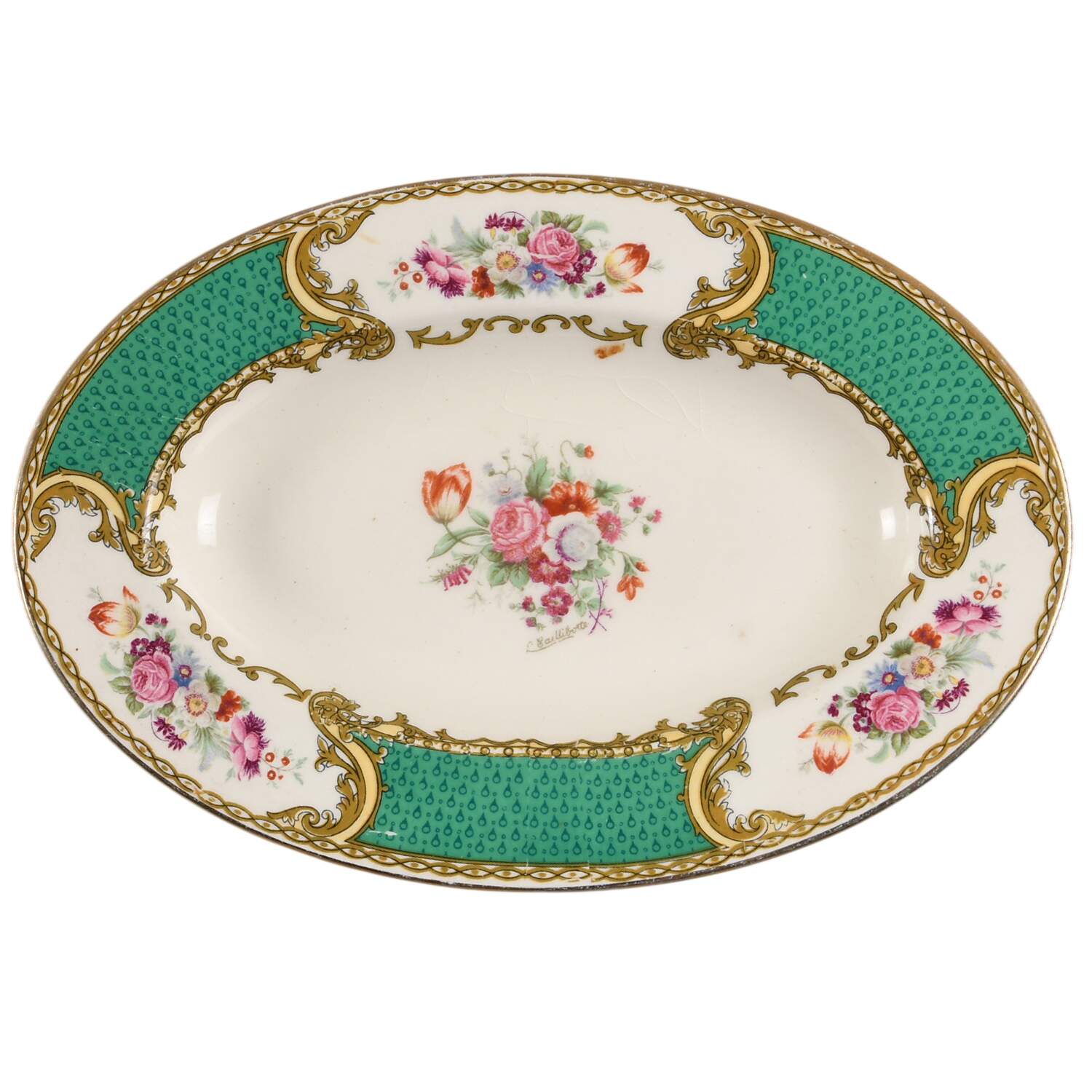 The Bouquet Green Underplate for Gravy Boat by Myott Staffordshire-1