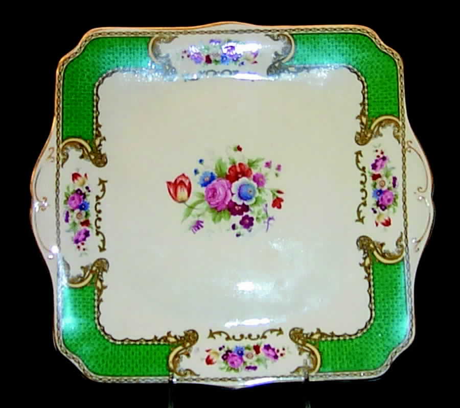 The Bouquet Green Square Handled Cake Plate by Myott Staffordshire-1