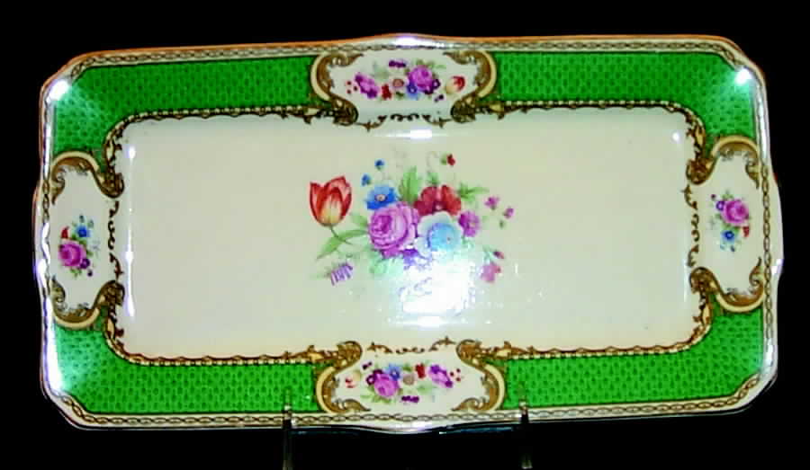 The Bouquet Green Large Sandwich Tray by Myott Staffordshire-1