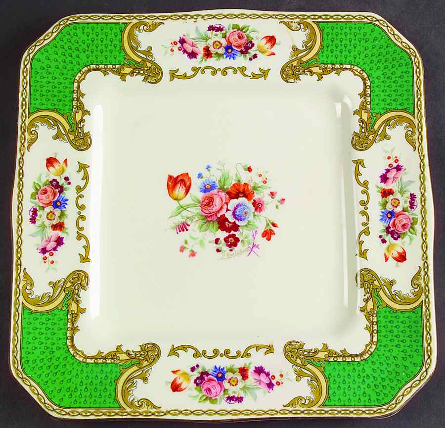 The Bouquet Green Square Luncheon Plate by Myott Staffordshire-1