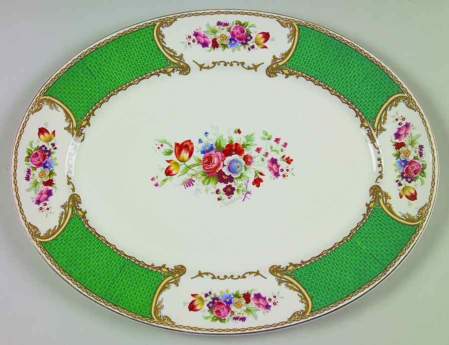 The Bouquet Green 14" Oval Serving Platter by Myott Staffordshire-1