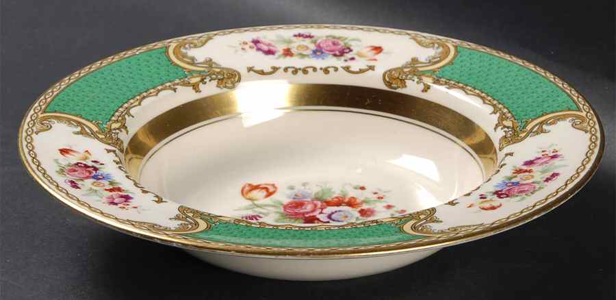 The Bouquet Green Rim Soup Bowl by Myott Staffordshire-1