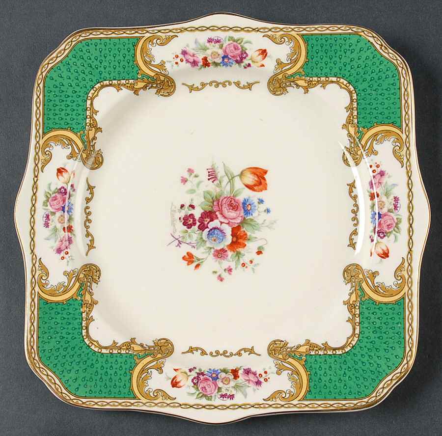 The Bouquet Green Square Salad Plate by Myott Staffordshire-1