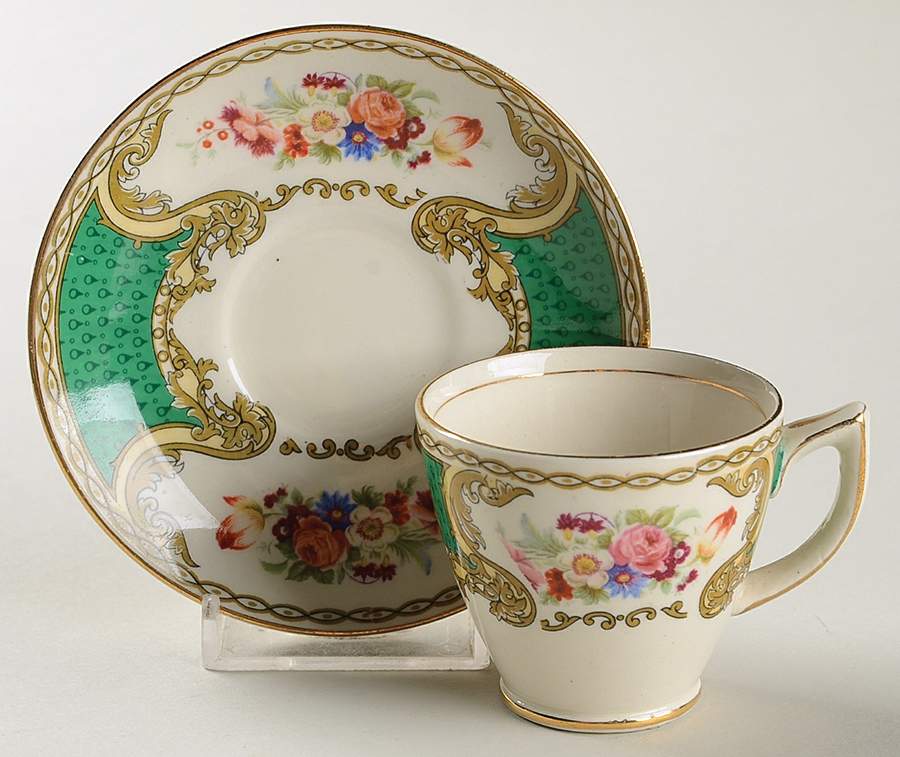 The Bouquet Green Footed Demitasse Cup & Saucer Set by Myott Staffordshire-1