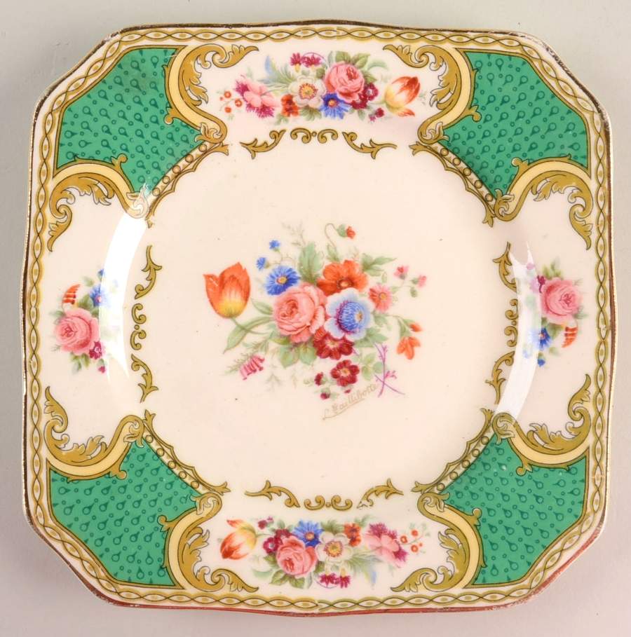 The Bouquet Green Square Bread & Butter Plate by Myott Staffordshire-1