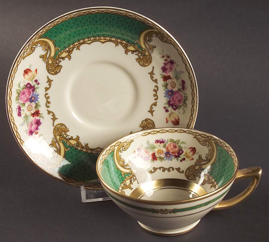 The Bouquet Green Footed Cup & Saucer Set by Myott Staffordshire-1